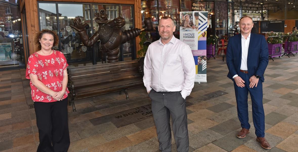 From left, Alison Davies, Peter Griffiths and Adrian Leather outside Preston market hall From left, Alison Davies, Peter Griffiths and Adrian Leather outside Preston market hall