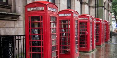 Row of red telephone boxes