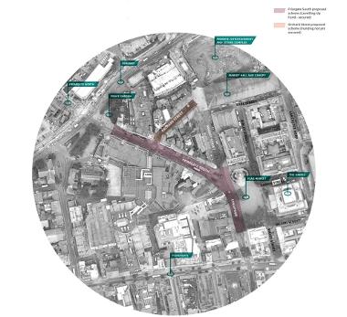 Aerial map of proposed Friargate South and Orchard Street Schemes