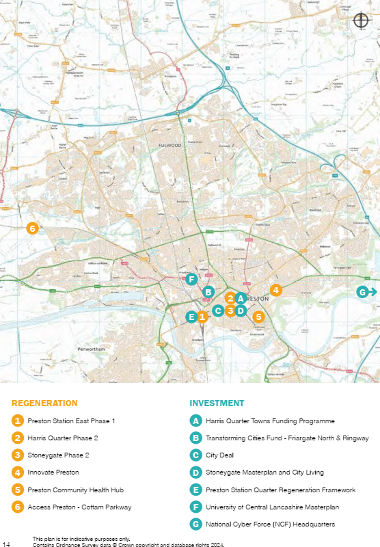 Map of Preston highlighting regeneration and Investment happening within the area.