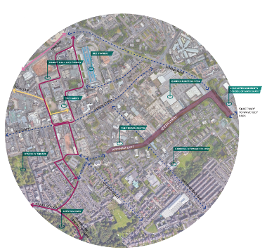 The proposed map of the East-West Cycle Link Scheme, Avenham Lane and Queen Street.